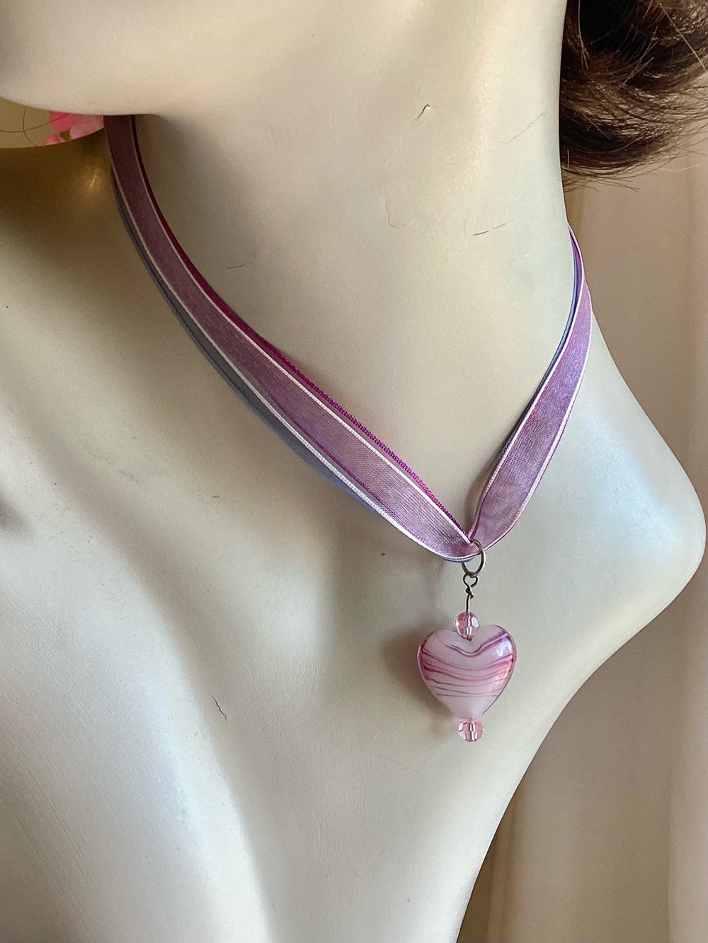 Vintage Heart Choker Necklace Lavender